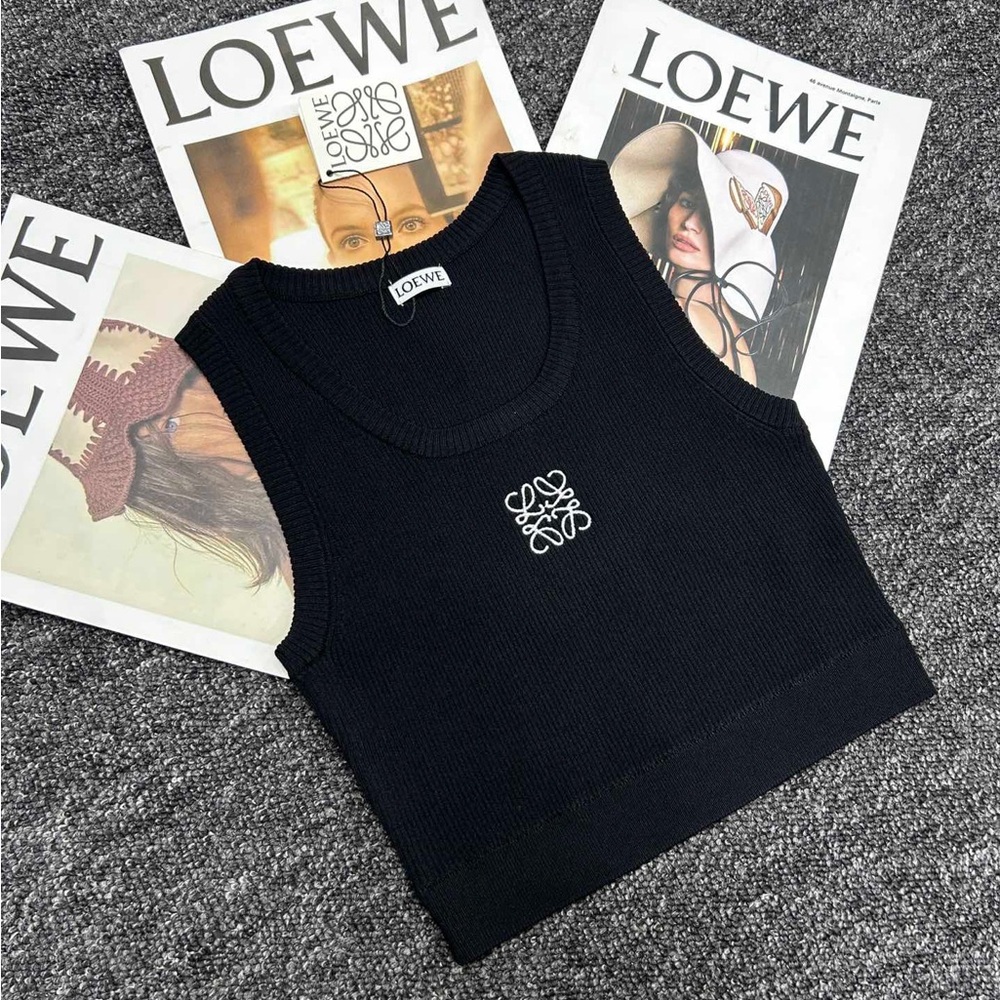 Loewe Black Ribbed Cropped Tank with White Anagram